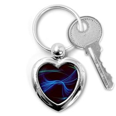 Light Waves In Blue And Green, Graphic Art Key Chain (heart) by picsaspassion