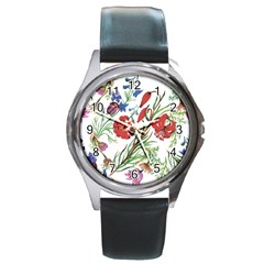 Summer Flowers Round Metal Watch by goljakoff