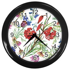 Summer Flowers Wall Clock (black) by goljakoff