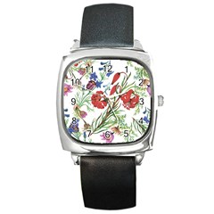 Summer Flowers Square Metal Watch by goljakoff