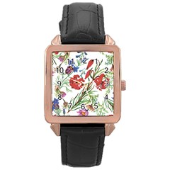 Summer Flowers Rose Gold Leather Watch  by goljakoff