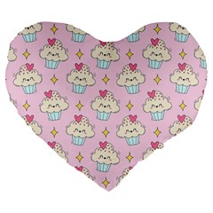 Kawaii Cupcake  Large 19  Premium Heart Shape Cushions by lisamaisak