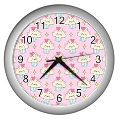 Kawaii Cupcake  Wall Clock (silver)