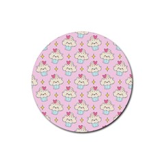 Kawaii Cupcake  Rubber Round Coaster (4 Pack) 