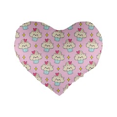 Kawaii Cupcake  Standard 16  Premium Flano Heart Shape Cushions