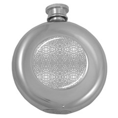 Modern Ornate Geometric Silver Pattern Round Hip Flask (5 Oz)