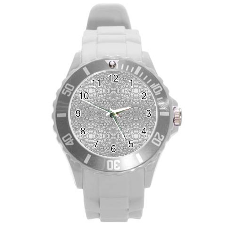 Modern Ornate Geometric Silver Pattern Round Plastic Sport Watch (L)