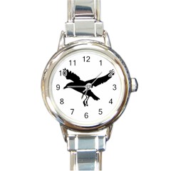 Seagull Flying Silhouette Drawing 2 Round Italian Charm Watch by dflcprintsclothing