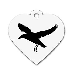 Seagull Flying Silhouette Drawing 2 Dog Tag Heart (one Side) by dflcprintsclothing