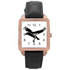 Seagull Flying Silhouette Drawing 2 Rose Gold Leather Watch  by dflcprintsclothing