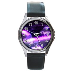 Illustration Scene Blue Round Metal Watch by Dutashop