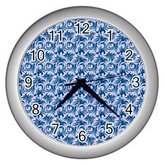 Blue Pattern Scrapbook Wall Clock (silver)