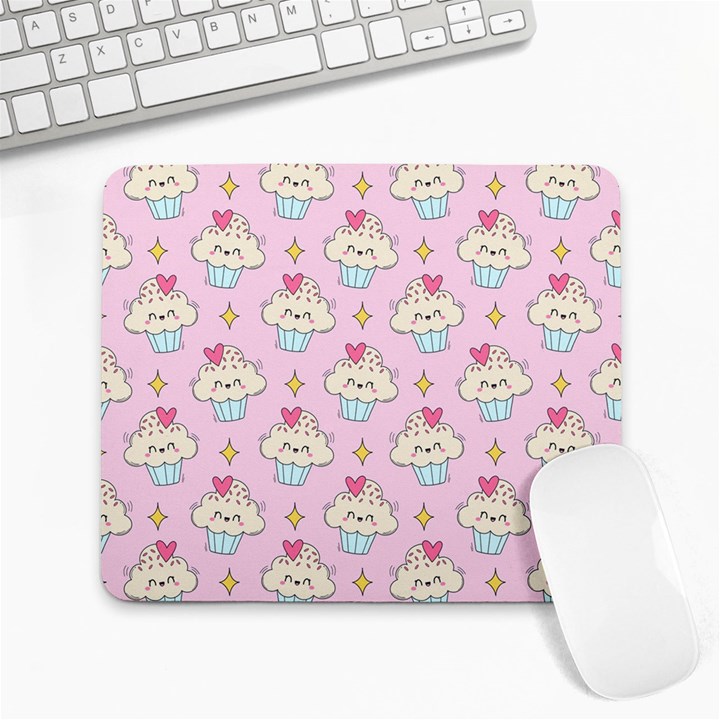 kawaii cupcake Large Mousepads