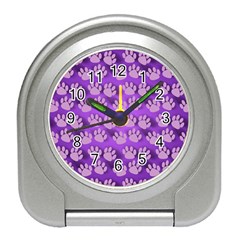 Pattern Texture Feet Dog Purple Travel Alarm Clock by Dutashop