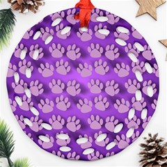 Pattern Texture Feet Dog Purple Round Filigree Ornament (two Sides) by Dutashop