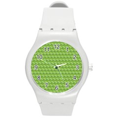 Green Pattern Ornate Background Round Plastic Sport Watch (m)