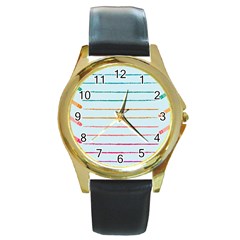 Crayon Background School Paper Round Gold Metal Watch by Dutashop