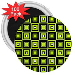 Green Pattern Square Squares 3  Magnets (100 Pack) by Dutashop