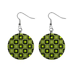 Green Pattern Square Squares Mini Button Earrings by Dutashop