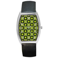 Green Pattern Square Squares Barrel Style Metal Watch by Dutashop