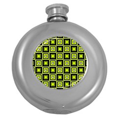 Green Pattern Square Squares Round Hip Flask (5 Oz)