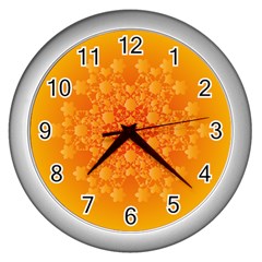 Fractal Yellow Orange Wall Clock (silver)