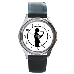 Mobile Phone Addiction Concept Drawing Round Metal Watch