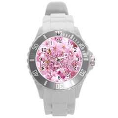 Cherry Blossom Photography Happy Hanami Sakura Matsuri Round Plastic Sport Watch (L)