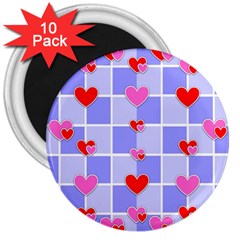 Love Hearts Valentine Decorative 3  Magnets (10 Pack)  by Dutashop