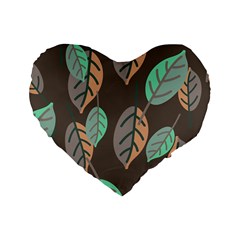 Leaf Brown Standard 16  Premium Heart Shape Cushions by Dutashop