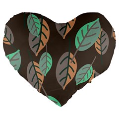 Leaf Brown Large 19  Premium Flano Heart Shape Cushions by Dutashop