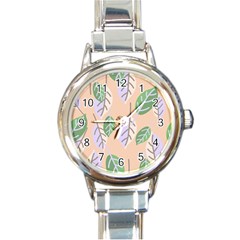 Leaf Pink Round Italian Charm Watch by Dutashop