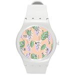 Leaf Pink Round Plastic Sport Watch (M) Front