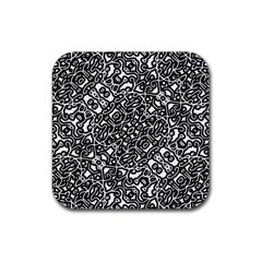 Interlace Black And White Pattern Rubber Coaster (square)  by dflcprintsclothing