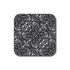 Interlace Black And White Pattern Rubber Square Coaster (4 Pack)  by dflcprintsclothing