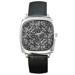 Interlace Black And White Pattern Square Metal Watch by dflcprintsclothing