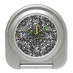 Interlace Black And White Pattern Travel Alarm Clock by dflcprintsclothing