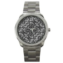 Interlace Black And White Pattern Sport Metal Watch by dflcprintsclothing