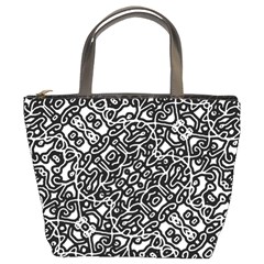 Interlace Black And White Pattern Bucket Bag by dflcprintsclothing