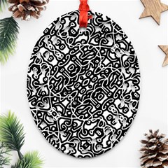 Interlace Black And White Pattern Oval Filigree Ornament (two Sides) by dflcprintsclothing