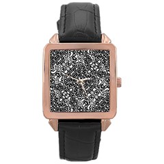 Interlace Black And White Pattern Rose Gold Leather Watch  by dflcprintsclothing