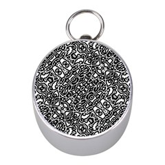 Interlace Black And White Pattern Mini Silver Compasses by dflcprintsclothing