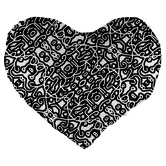 Interlace Black And White Pattern Large 19  Premium Flano Heart Shape Cushions by dflcprintsclothing