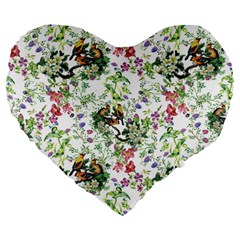 Green Flora Large 19  Premium Flano Heart Shape Cushions by goljakoff