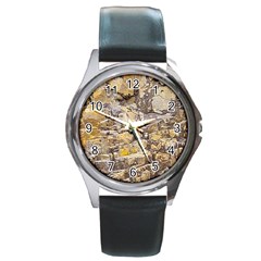 Rocky Texture Grunge Print Design Round Metal Watch by dflcprintsclothing