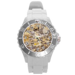 Rocky Texture Grunge Print Design Round Plastic Sport Watch (l)