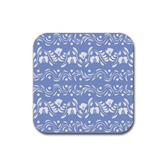 Blue White Ornament Rubber Coaster (square)  by Eskimos