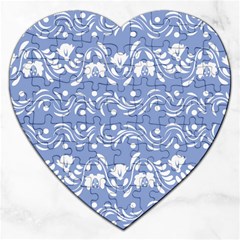 Blue White Ornament Jigsaw Puzzle (heart) by Eskimos