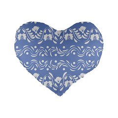 Blue White Ornament Standard 16  Premium Heart Shape Cushions by Eskimos