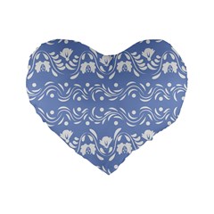 Blue White Ornament Standard 16  Premium Flano Heart Shape Cushions by Eskimos